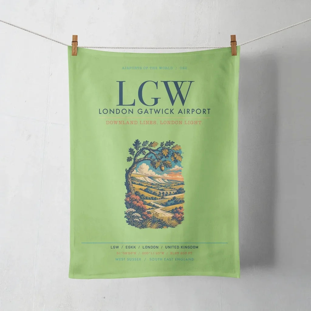 London Gatwick Airport (LGW) design on light green towel