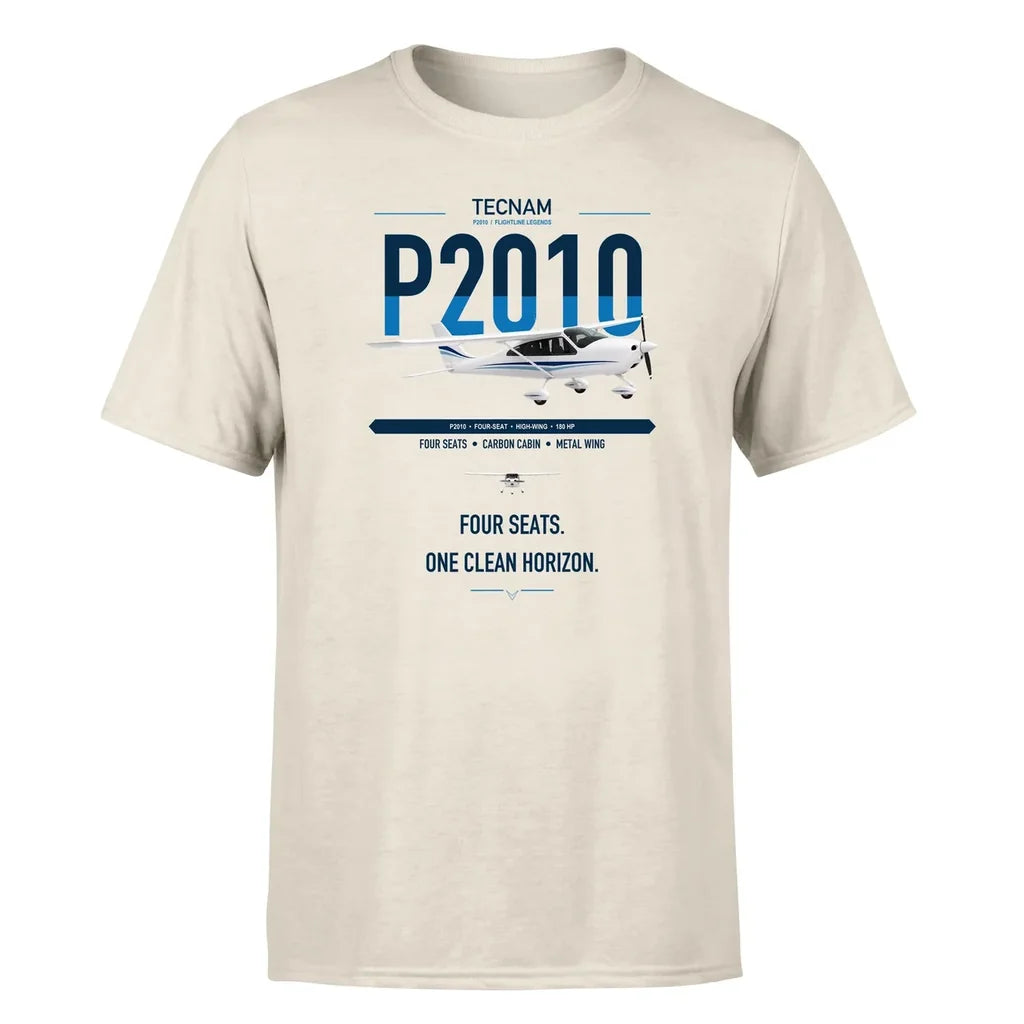 Tecnam P2010 design on beige t-shirt, single-side print