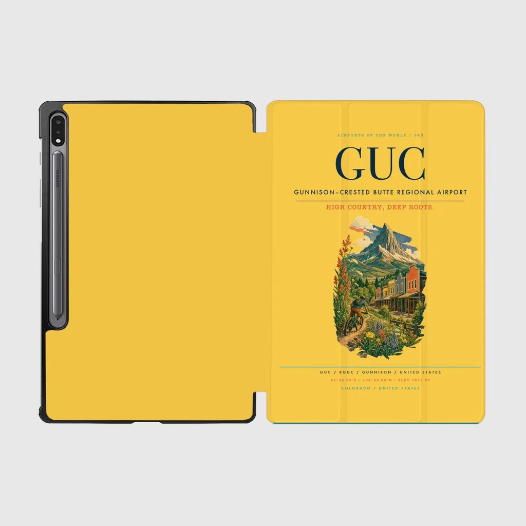 Gunnison–Crested Butte Regional Airport (GUC) design on yellow samsung tablet tablet case