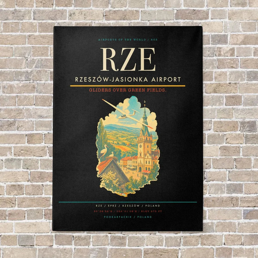 Rzeszów-Jasionka Airport RZE vertical canvas print - no frame - black background