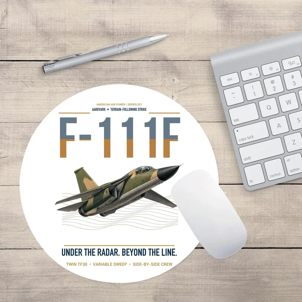 F-111F Aardvark design on white round mouse pad