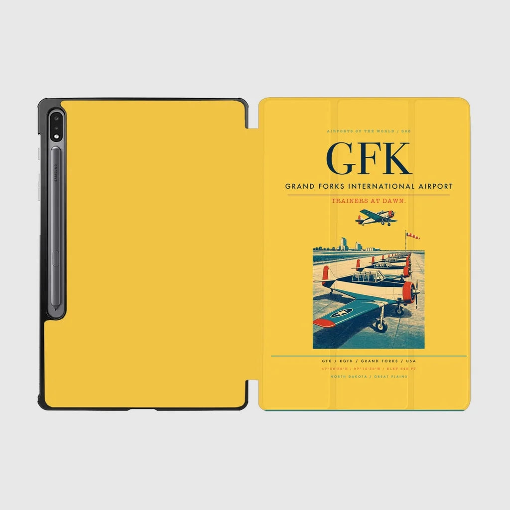 Grand Forks International Airport (GFK) design on yellow samsung tablet tablet case