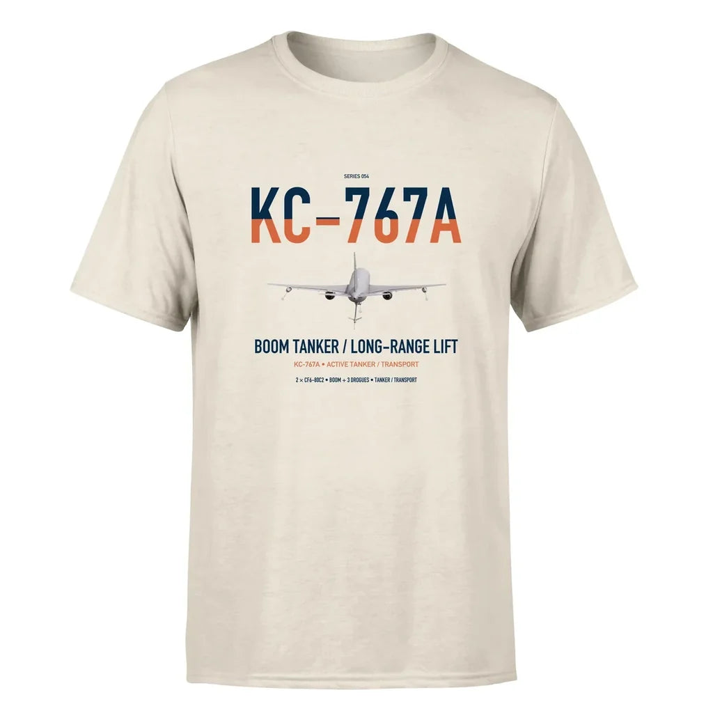 Boeing KC-767A design on beige double-side t-shirt, single-side print