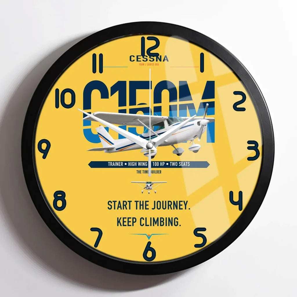 Cessna 150M design on yellow framed wall clock