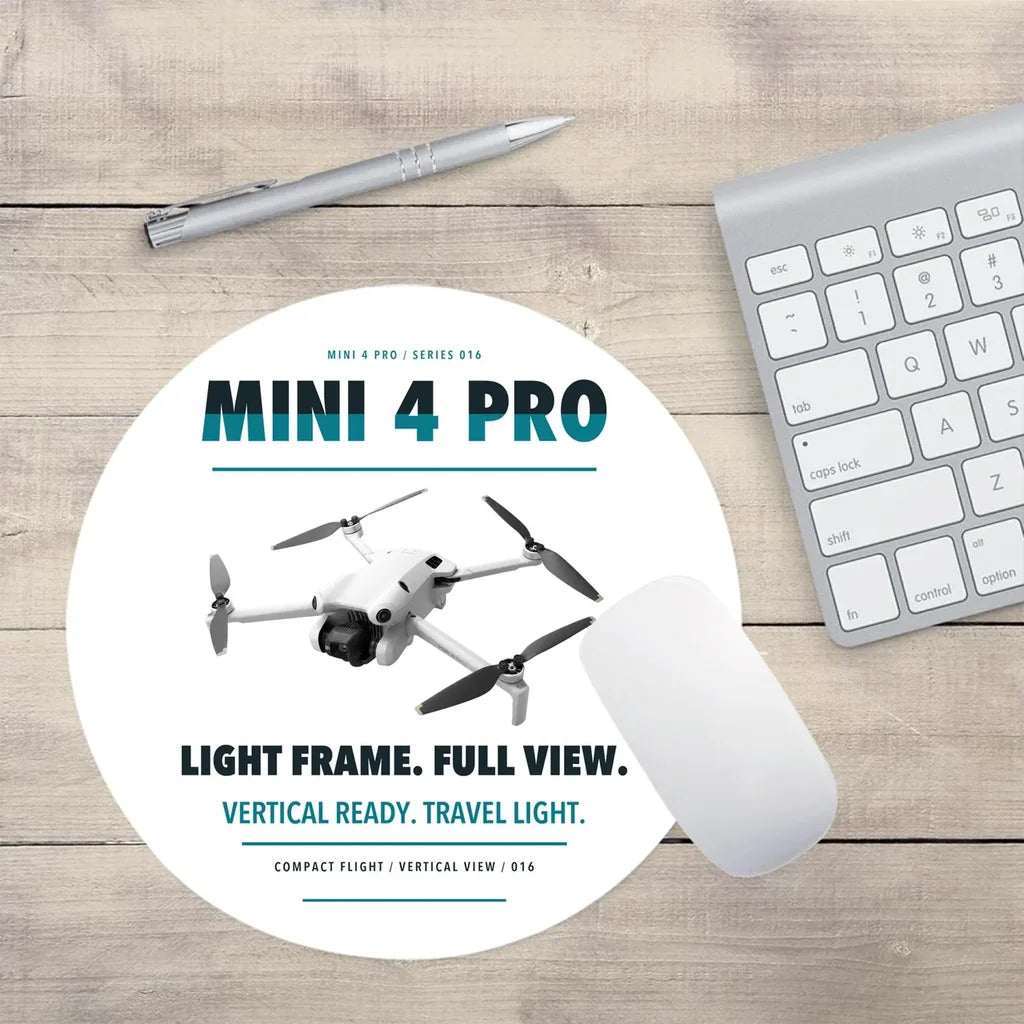 DJI Mini 4 Pro design on white round mouse pad