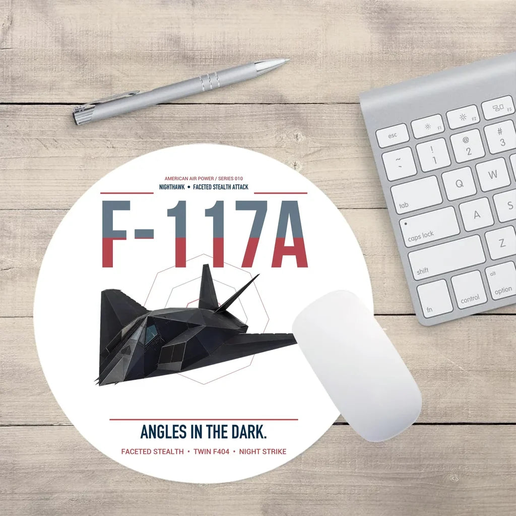 F-117A Nighthawk design on white round mouse pad