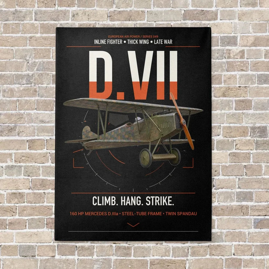 Fokker D.VII vertical canvas print - no frame - black background
