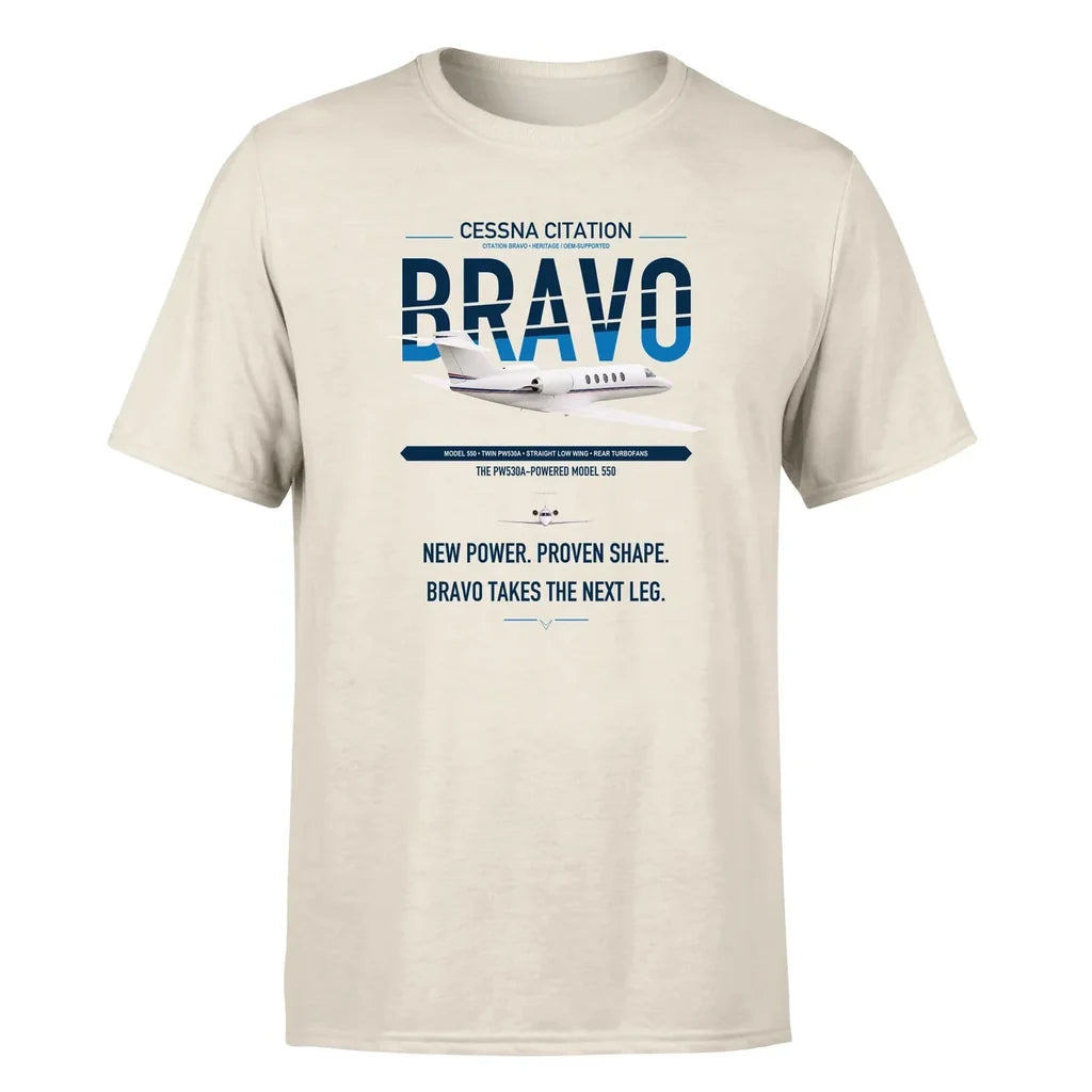 Cessna Citation Bravo design on beige double-side t-shirt, single-side print