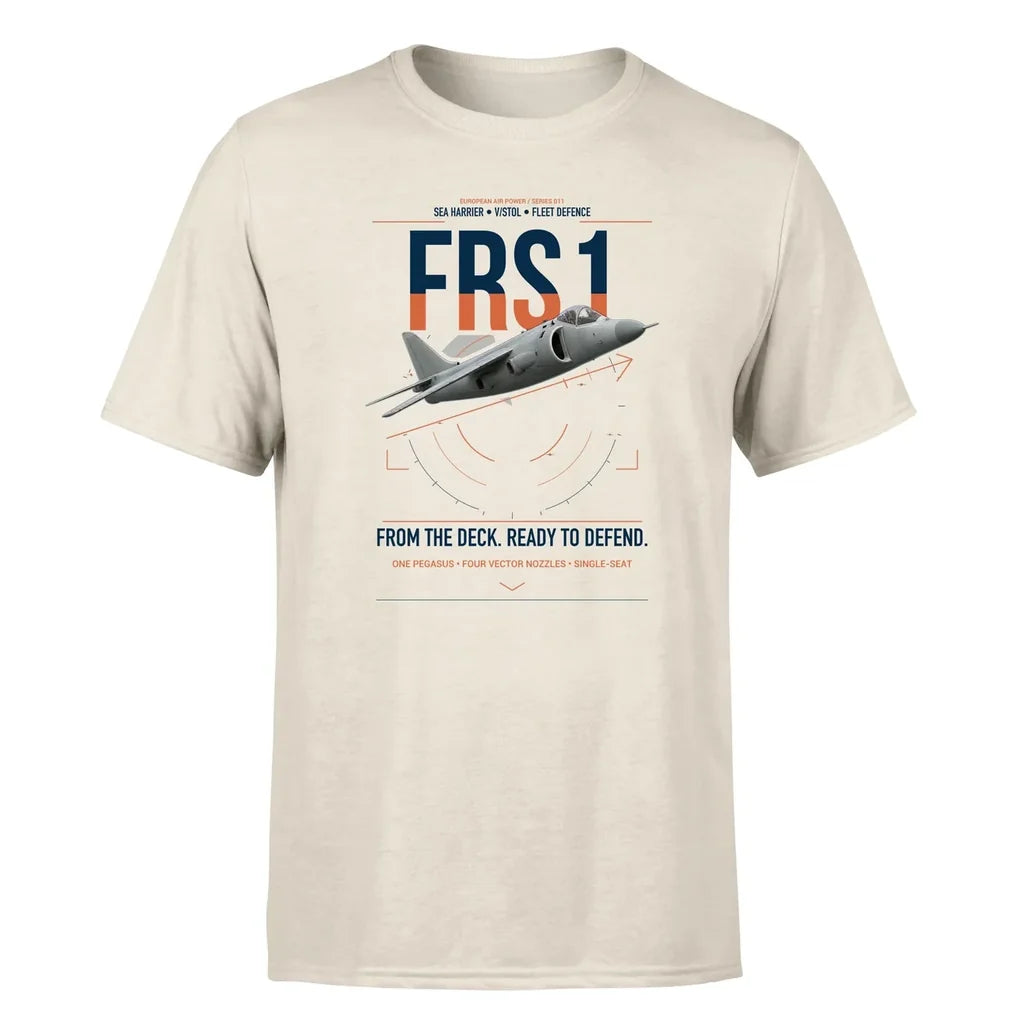 British Aerospace Sea Harrier FRS.1 design on beige t-shirt, single-side print