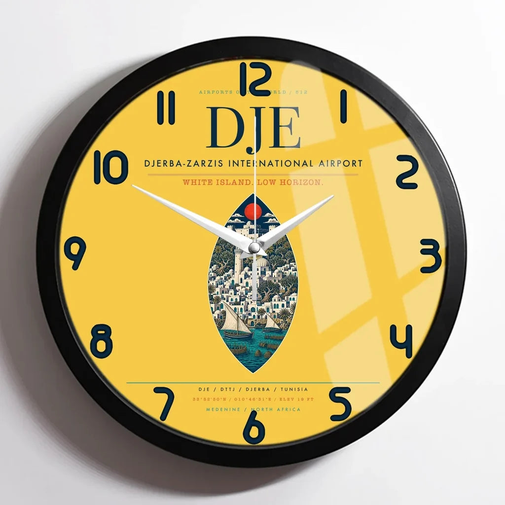 Djerba-Zarzis International Airport (DJE) design on yellow framed wall clock