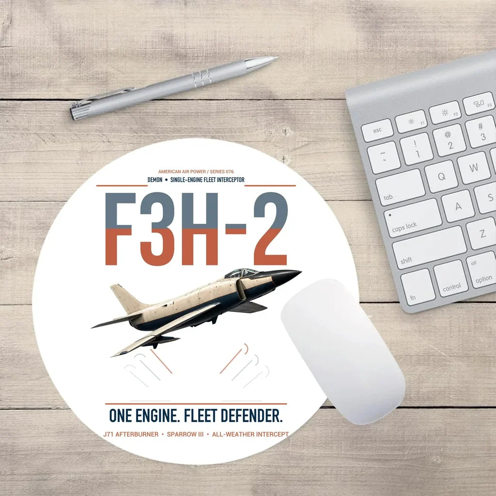 F3H-2 Demon design on white round mouse pad