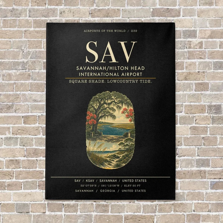 Savannah-Hilton Head International Airport SAV vertical canvas print - no frame - black background