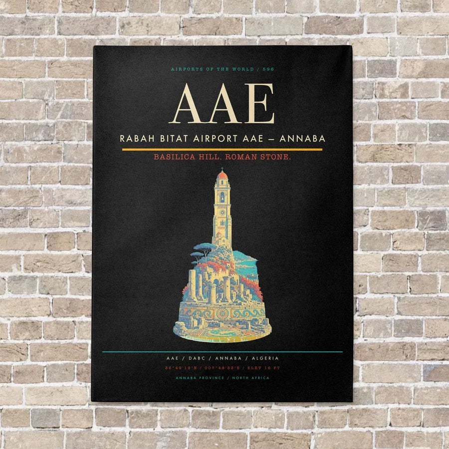 Rabah Bitat Airport AAE — Annaba vertical canvas print - no frame - black background