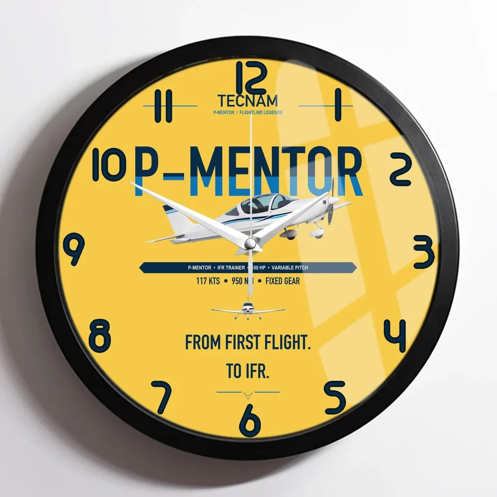 Tecnam P-Mentor design on yellow framed wall clock