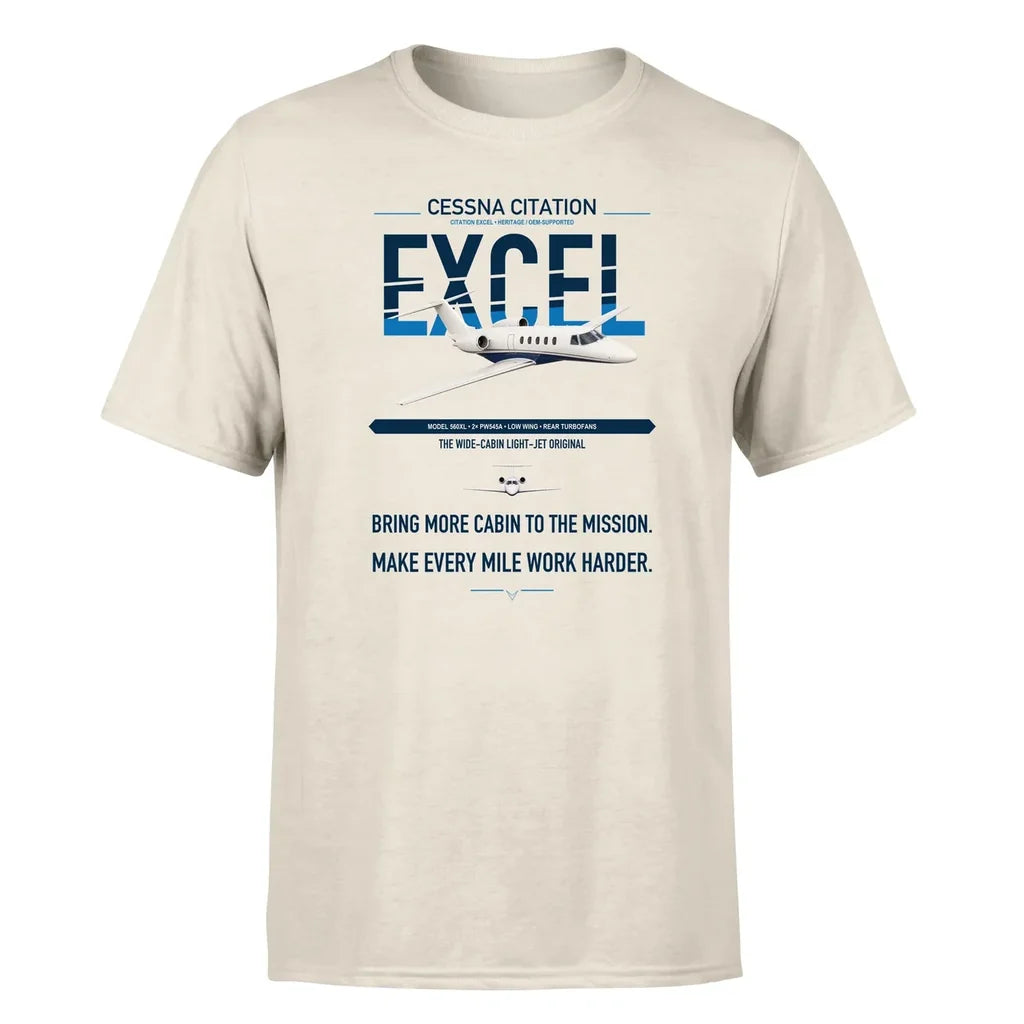 Cessna Citation Excel design on beige double-side t-shirt, single-side print