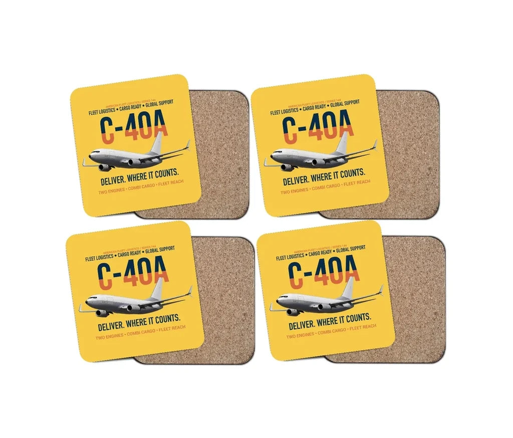C-40A Clipper Fleet Logistics Ready design on yellow 4 pieces set coaster