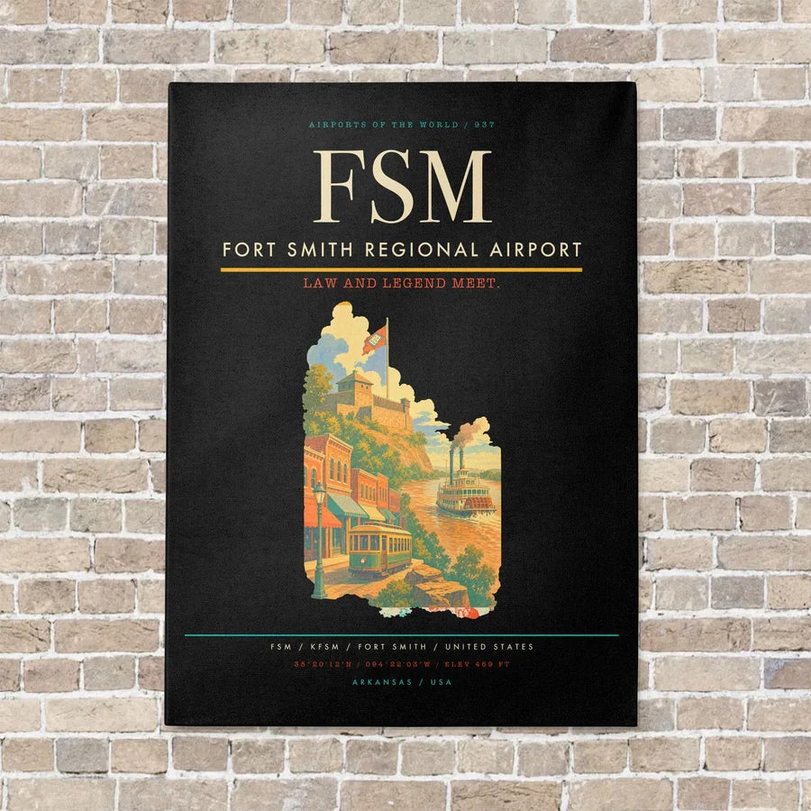 Fort Smith Regional Airport FSM vertical canvas print - no frame - black background
