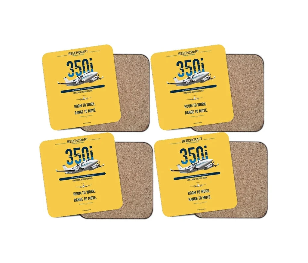 Beechcraft King Air 350i design on yellow 4 pieces set coaster