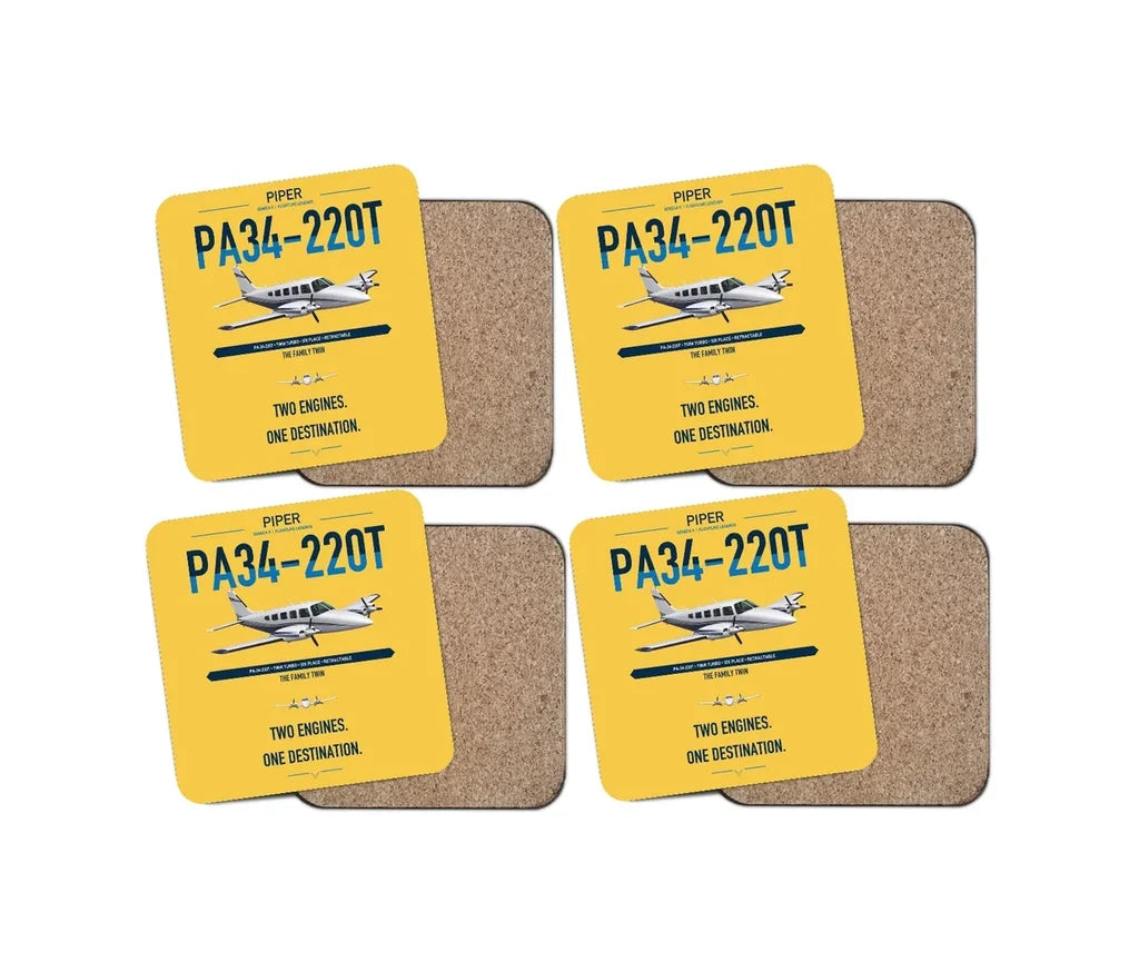 Piper PA-34-220T Seneca V design on yellow 4 pieces set coaster