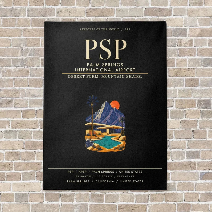 Palm Springs International Airport PSP vertical canvas print - no frame - black background