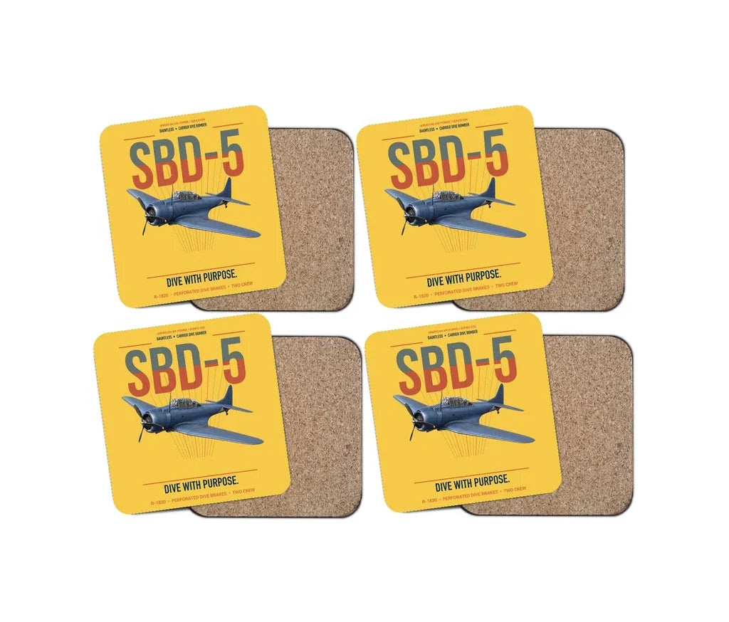 SBD-5 Dauntless design on yellow 4 pieces set coaster