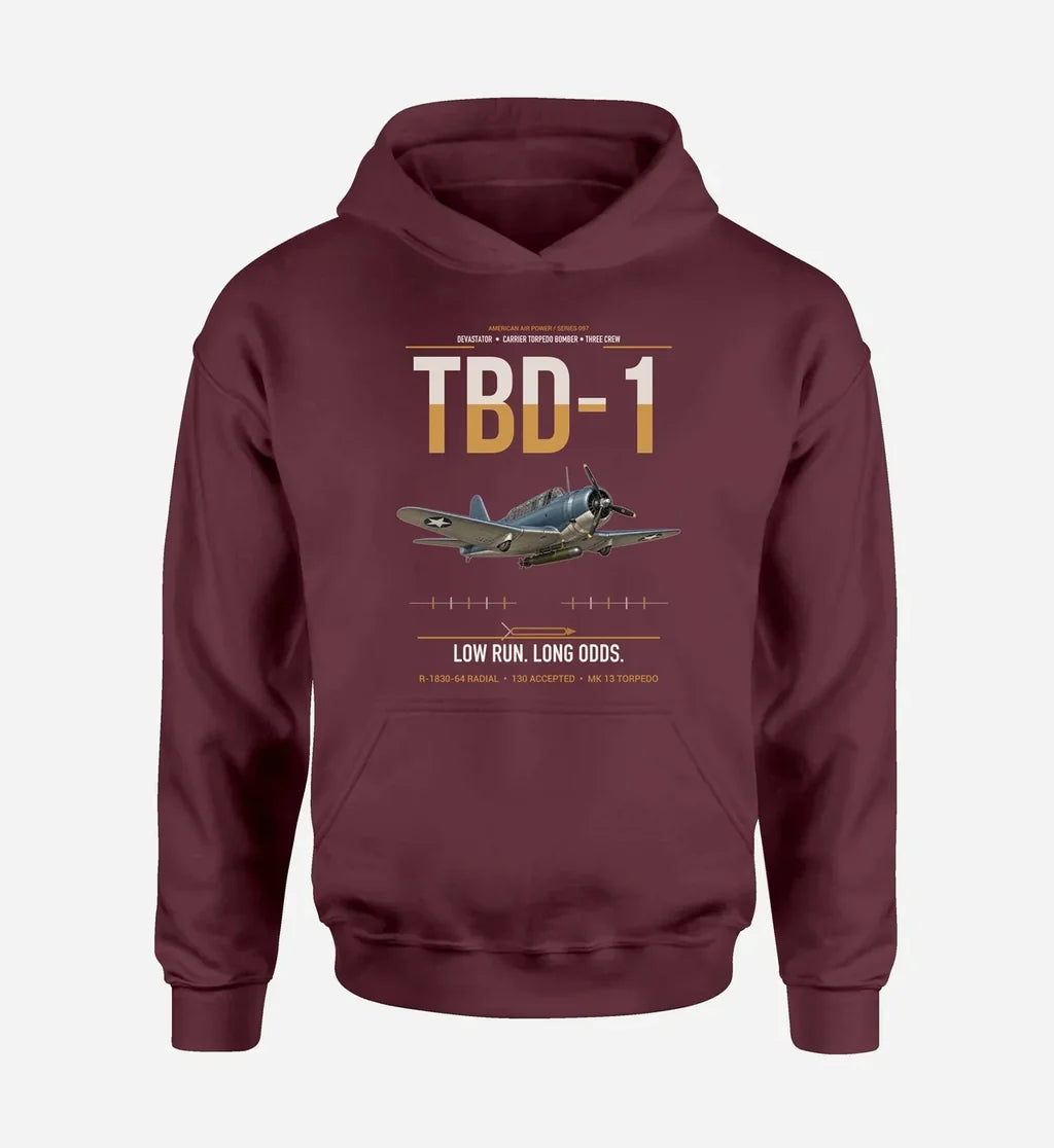 TBD-1 Devastator design on dark red double-side hoodie, single-side print