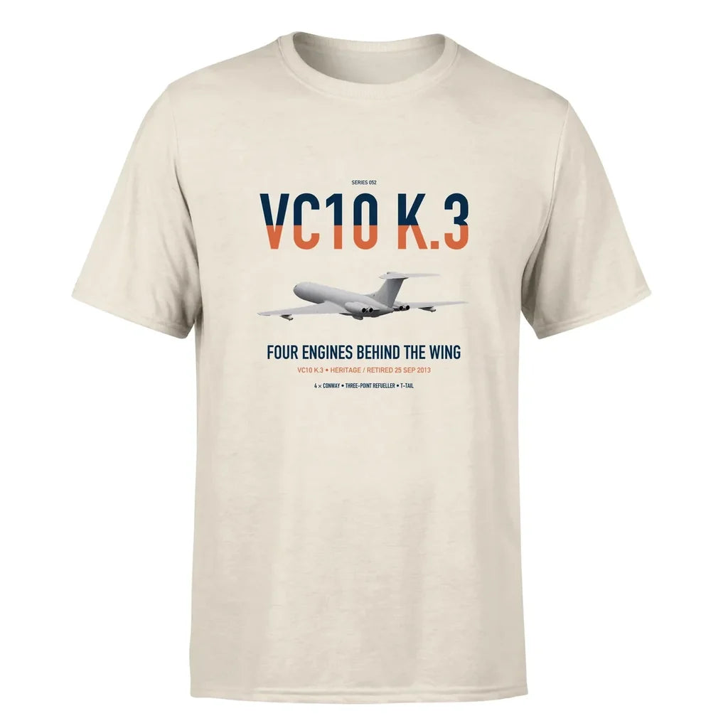 Vickers VC10 K.3 design on beige double-side t-shirt, single-side print