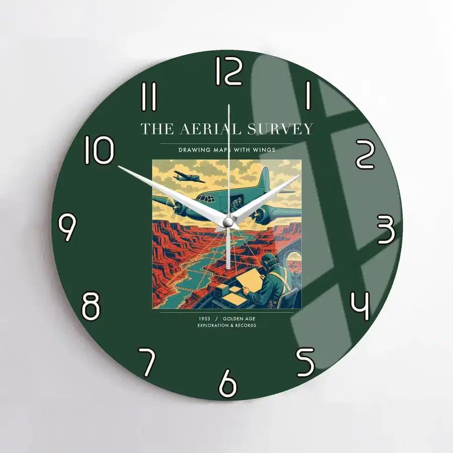 VINTAGE G4031 - The Aerial Survey - Designed Wall Clocks design on darkgreen no-frame
