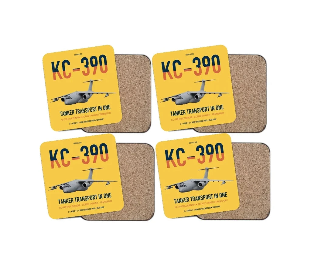 Embraer KC-390 Millennium design on yellow 4 pieces set coaster