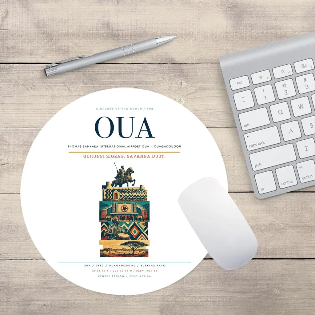 Thomas Sankara International Airport (OUA) design on white round mouse pad