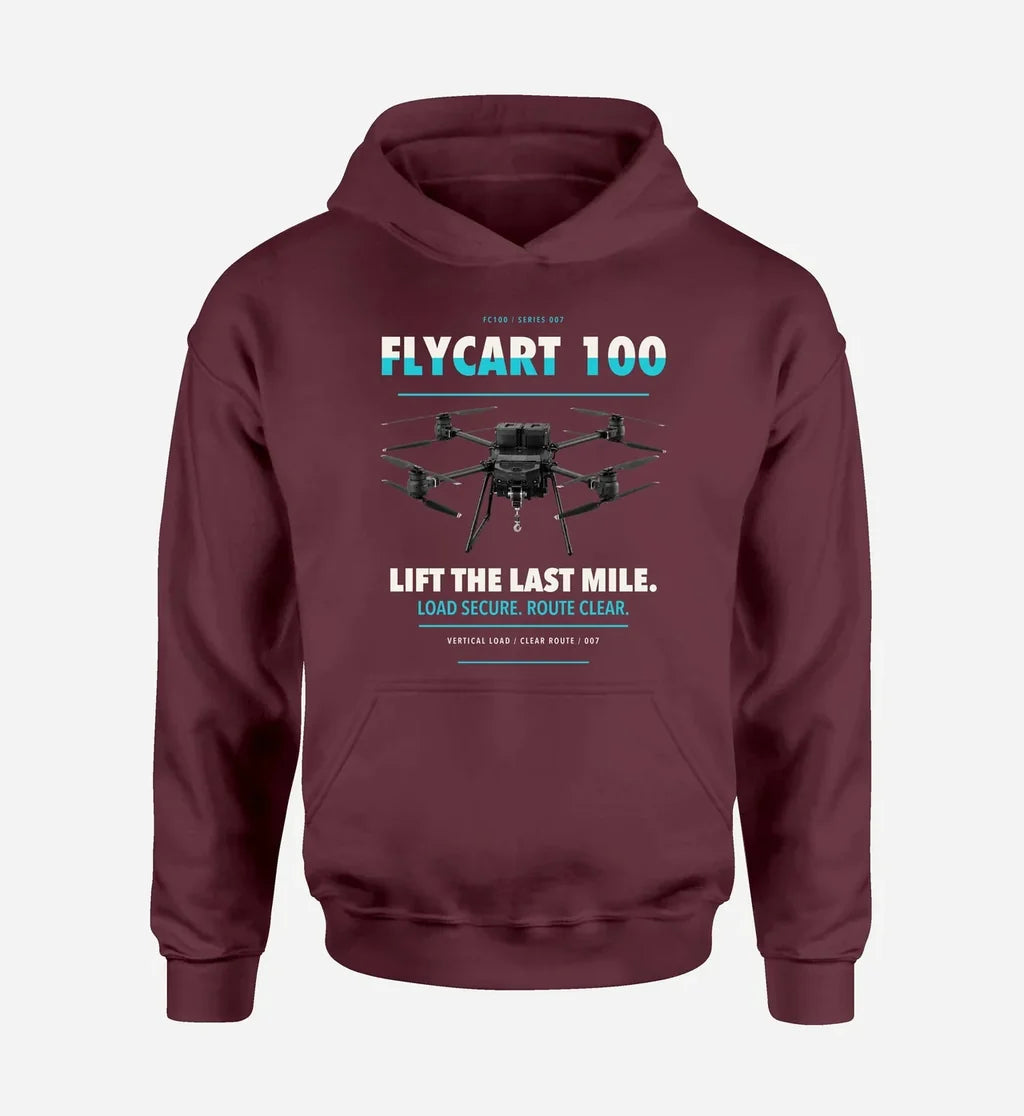 DJI FlyCart 100 design on dark red hoodie single side
