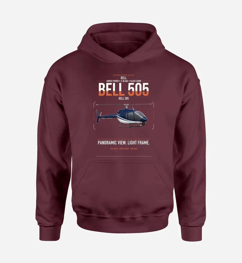 Bell 505 design on dark red double-side hoodie, single-side print