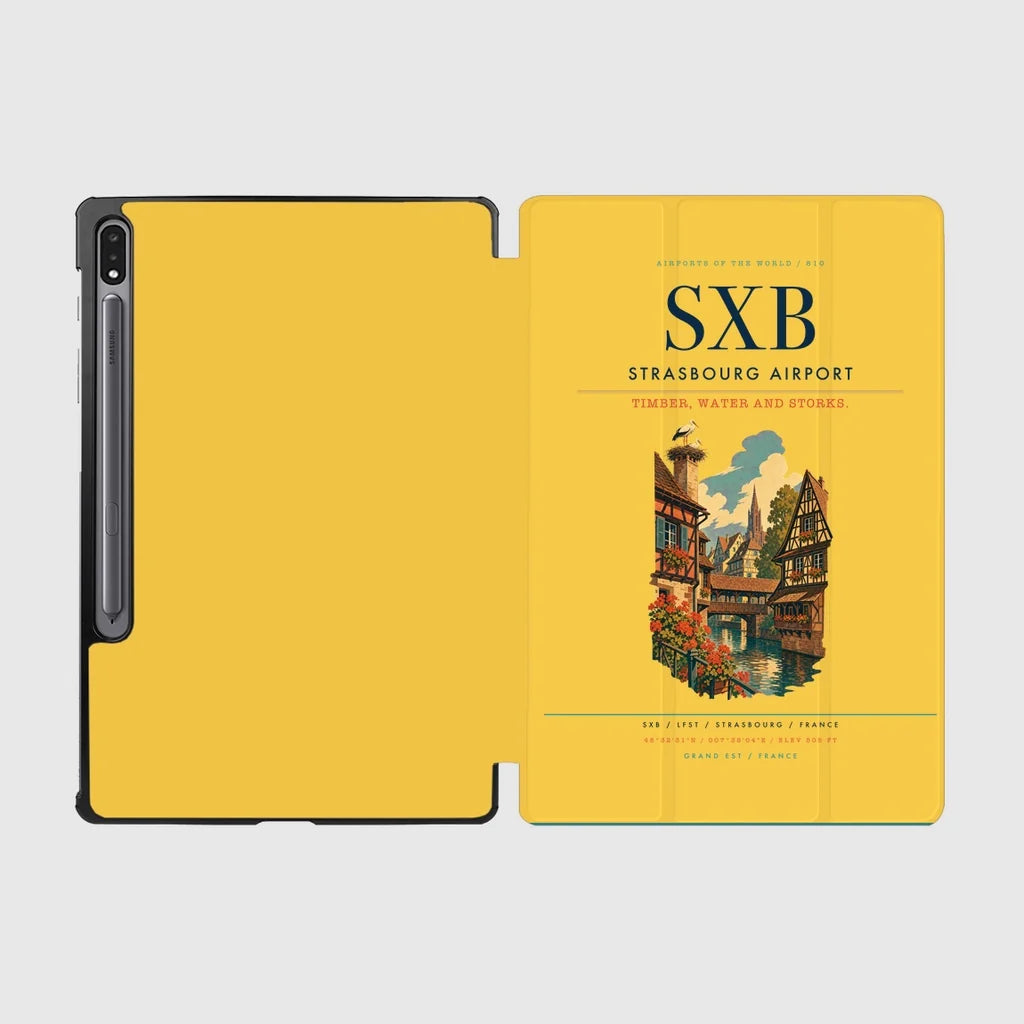 Strasbourg Airport (SXB) design on yellow samsung tablet tablet case