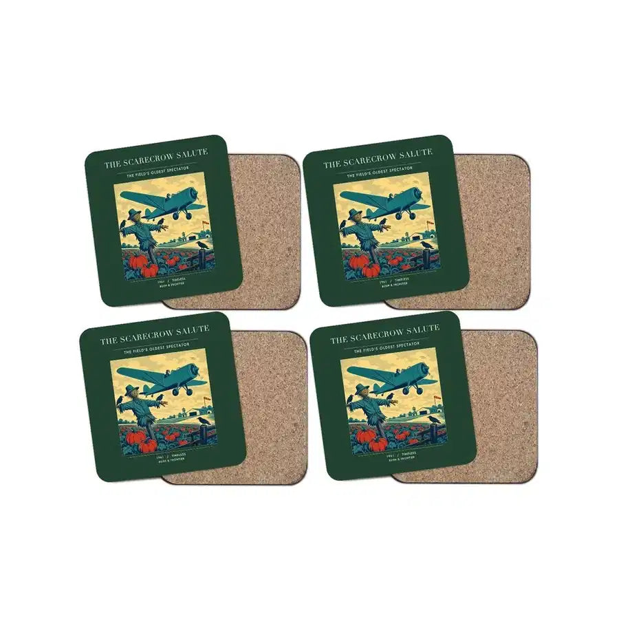 The Scarecrow Salute - Designed Coasters design on dark green 4-pieces-set
