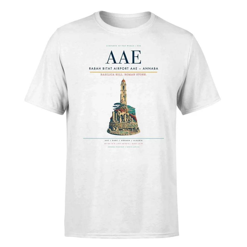 Rabah Bitat Airport (AAE) T-Shirt single-side front print in White | rabah-bitat-airport-aae-double-side-t-shirt