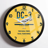 Thumbnail for Douglas DC-3 design on yellow framed wall clock