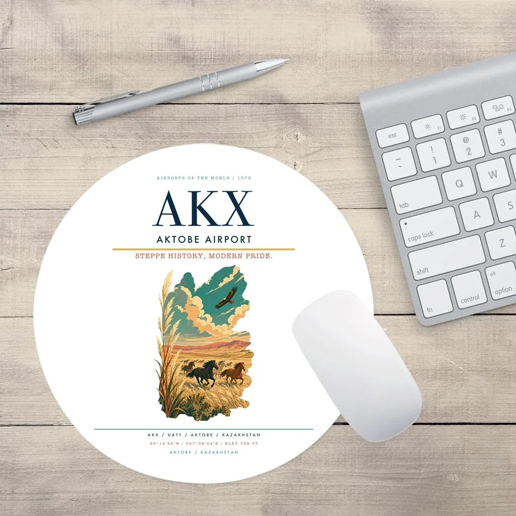 Aktobe Airport (AKX) design on white round mouse pad