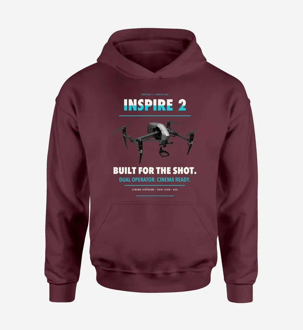 DJI Inspire 2 design on dark red hoodie single side