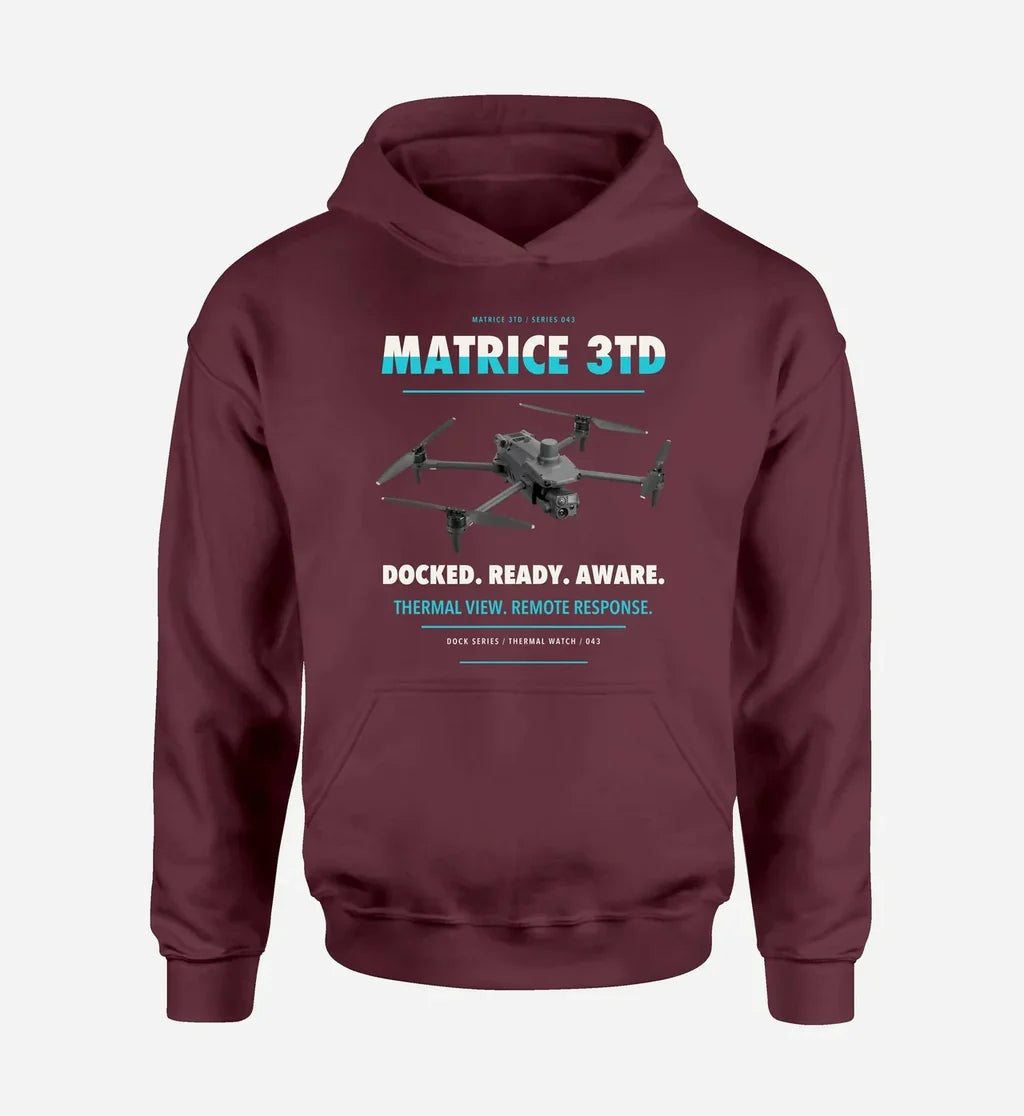 DJI Matrice 3TD design on dark red hoodie single side