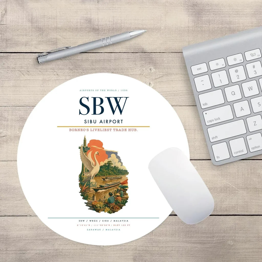 Sibu Airport (SBW) design on white round mouse pad
