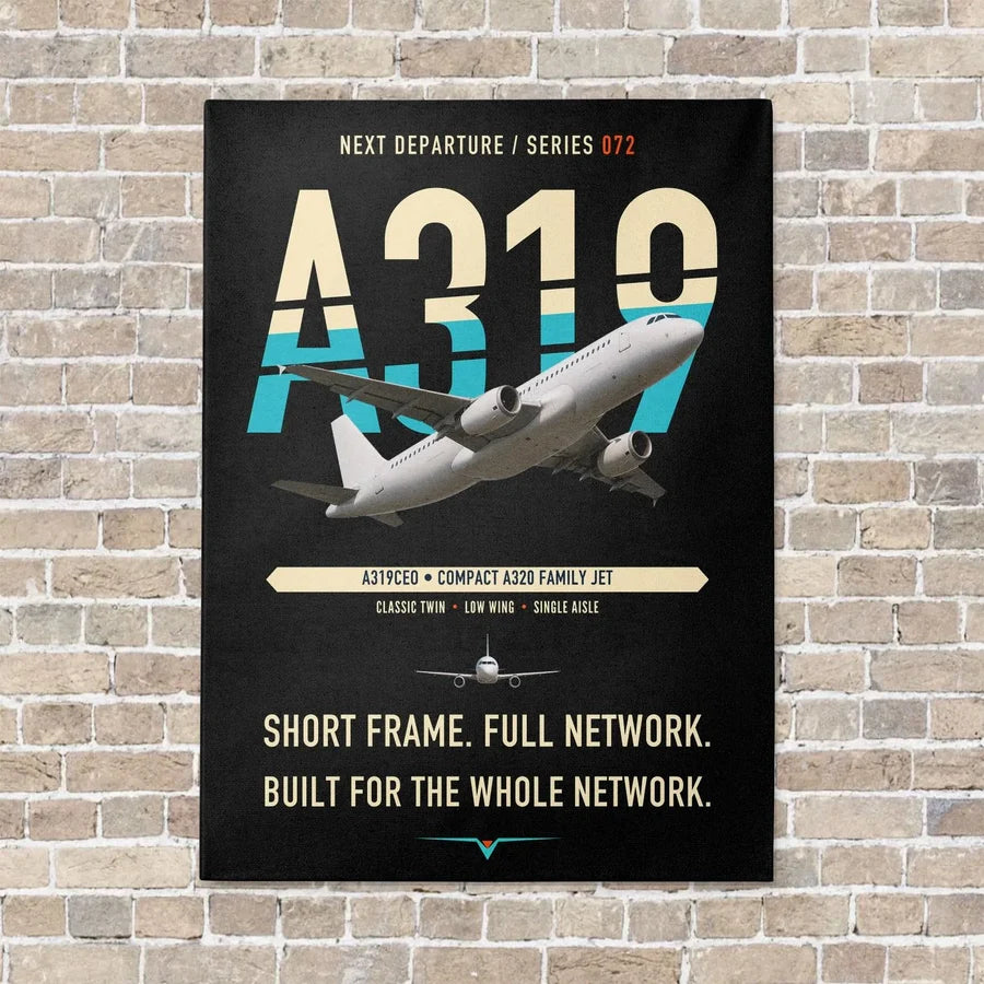 Airbus A319ceo vertical canvas print - no frame - black background