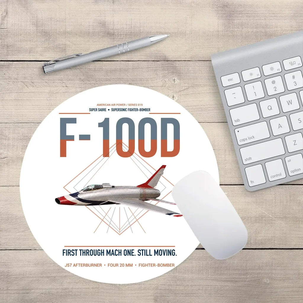 F-100D Super Sabre design on white round mouse pad