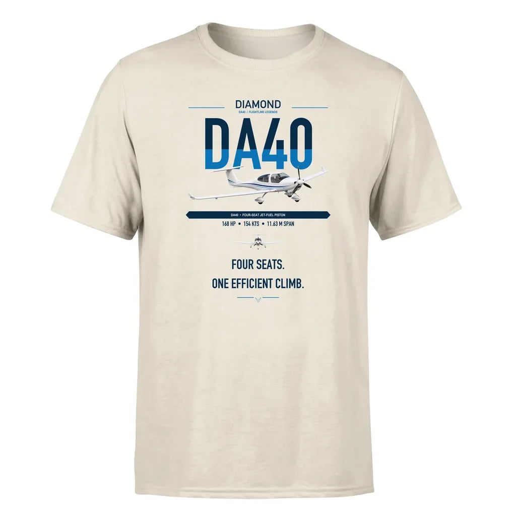Diamond DA40 design on beige t-shirt, single-side print