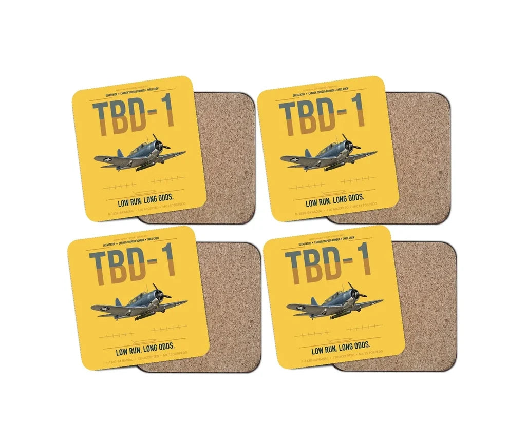 TBD-1 Devastator design on yellow 4 pieces set coaster