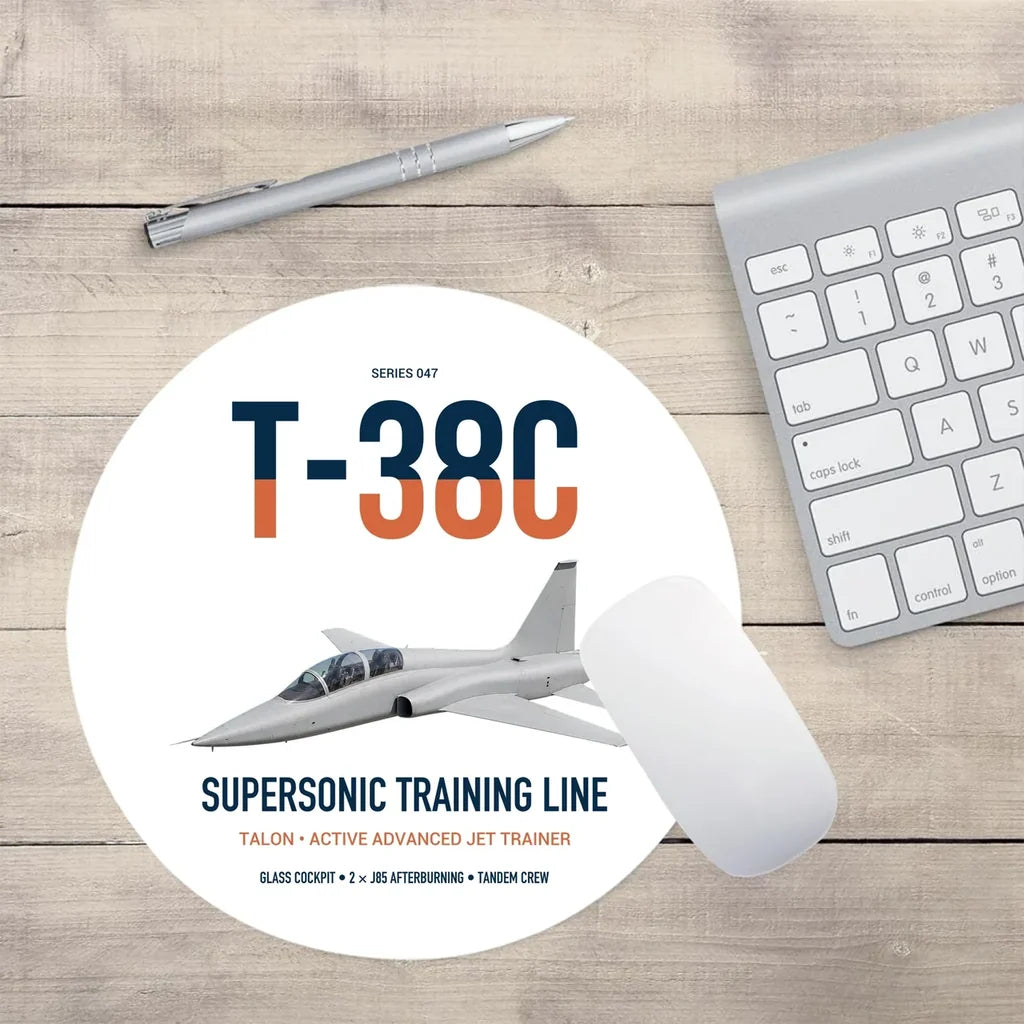 T-38C Talon design on white round mouse pad