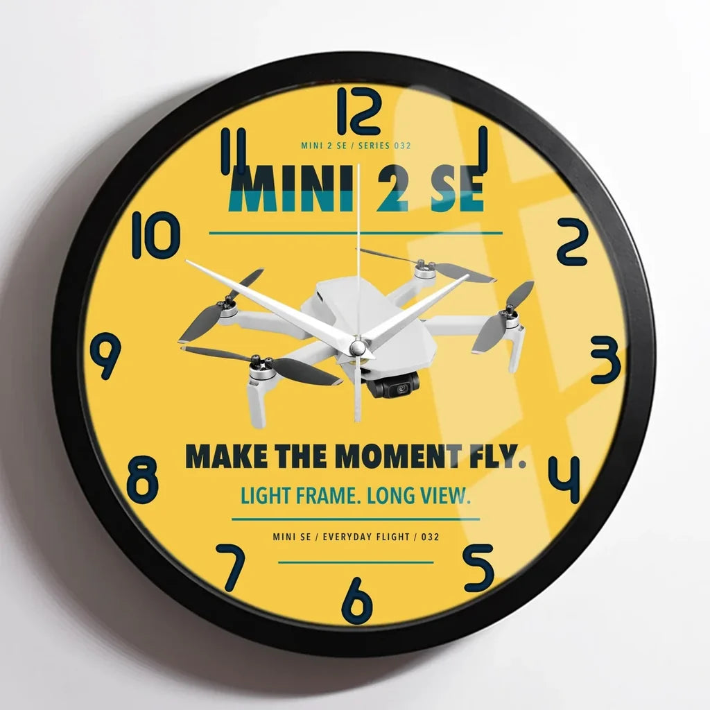 DJI Mini 2 SE design on yellow framed wall clock