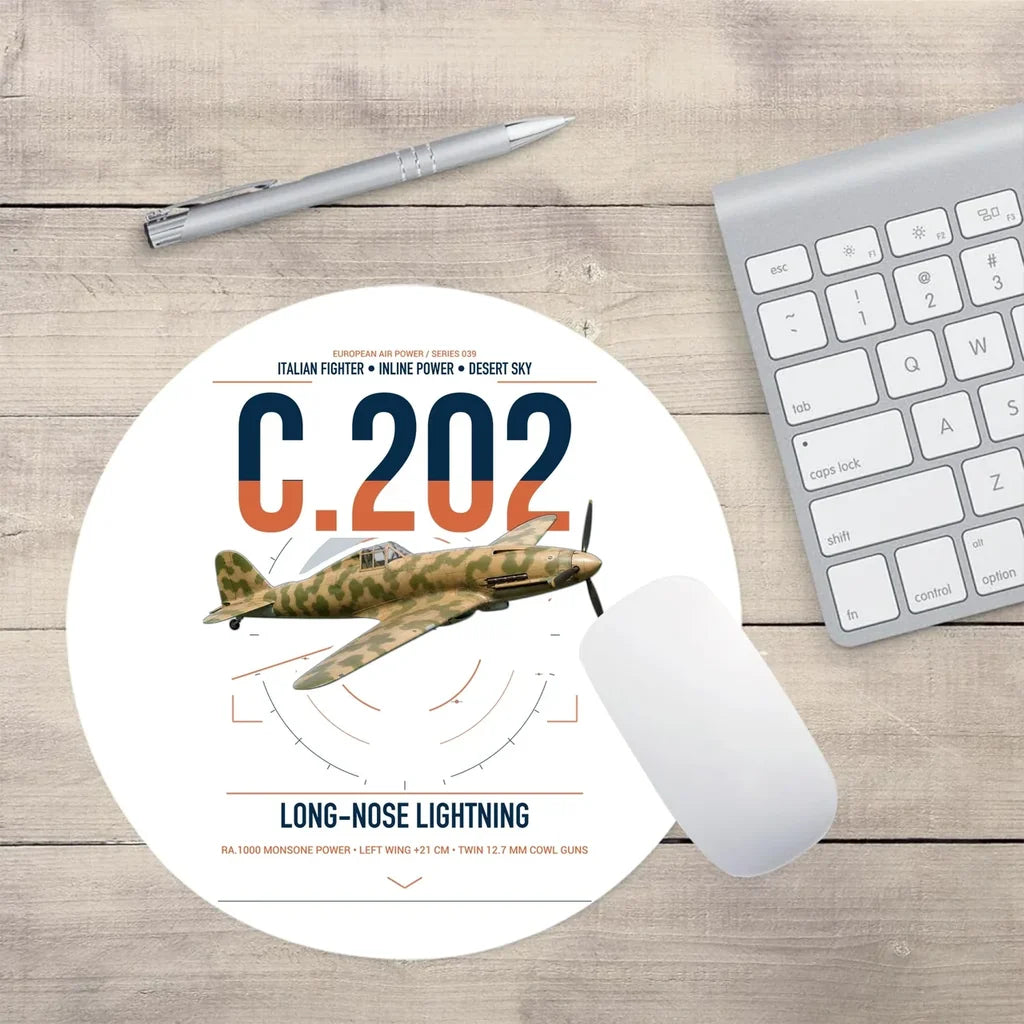 Macchi C.202 Folgore design on white round mouse pad