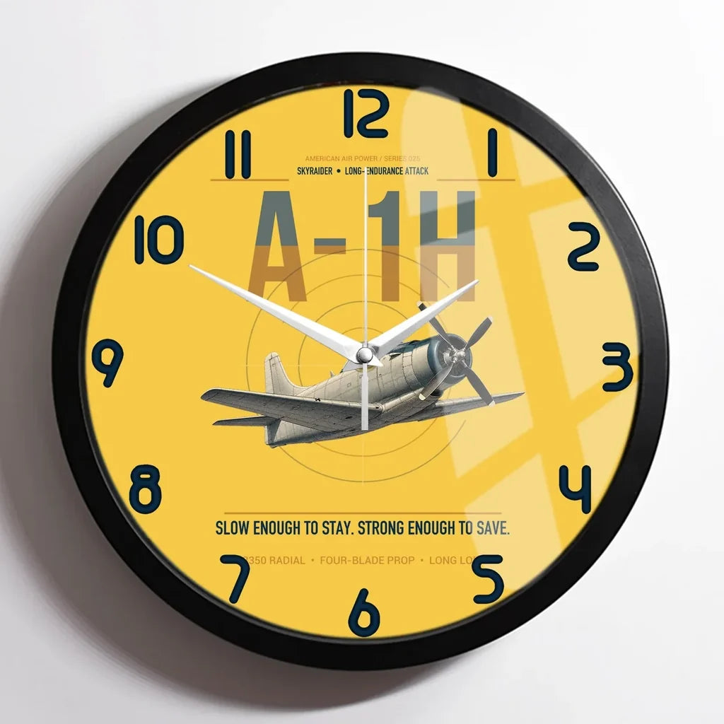 A-1H Skyraider design on yellow framed wall clock