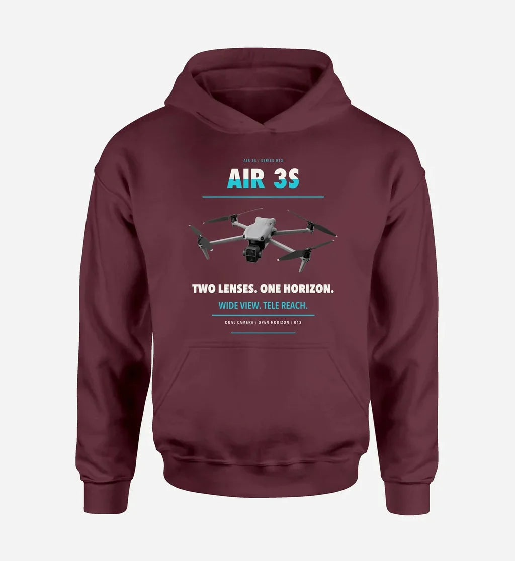 DJI Air 3S design on dark red hoodie single side