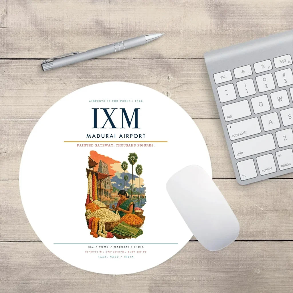 Madurai Airport (IXM) design on white round mouse pad